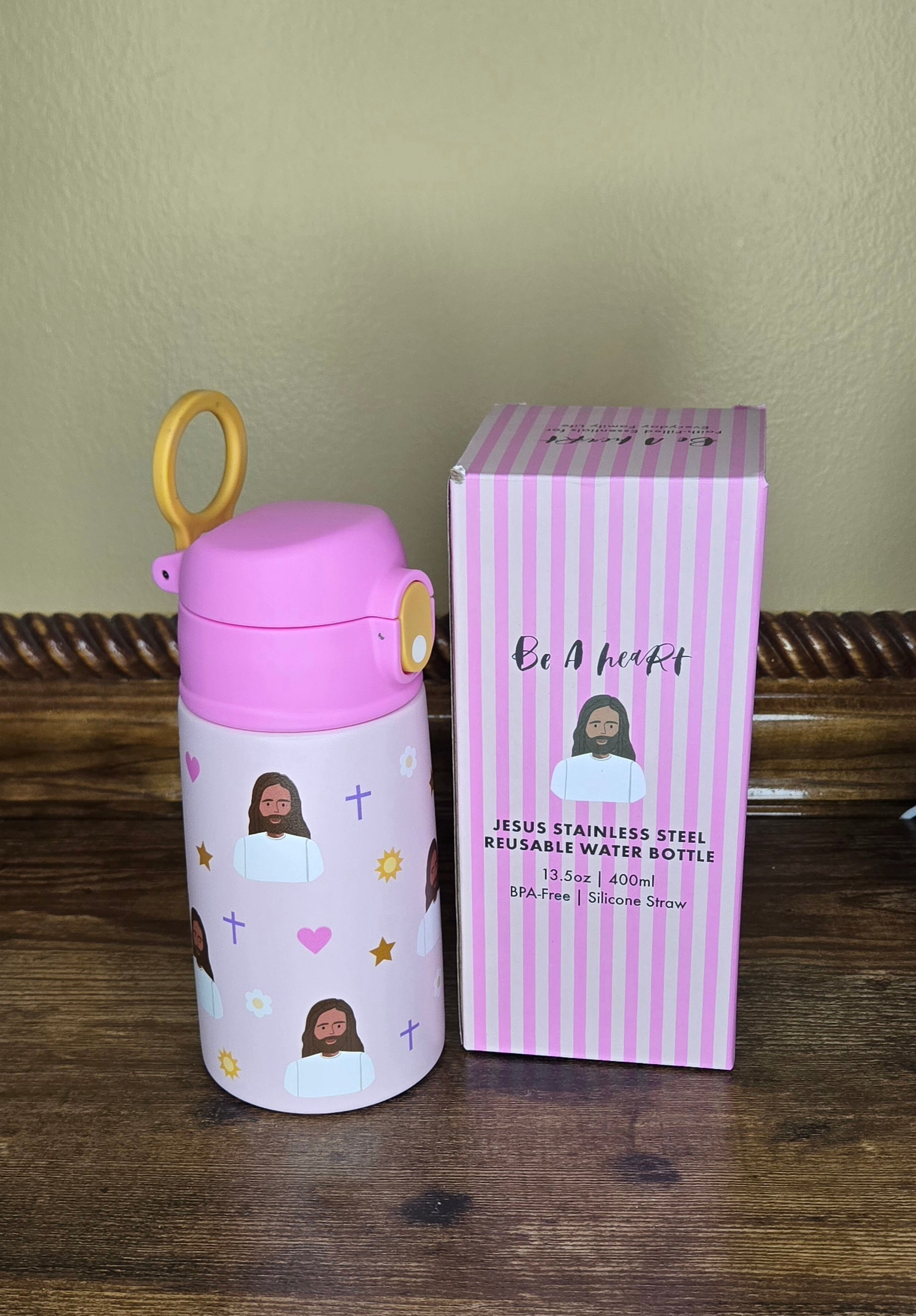 Jesus water bottle pink with Be A Heart packaging box