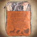 Hunters Prayer Bible Case front view with embossed leather prayer panel and wildlife silhouettes