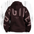 GLO Forgiven Hoodie Coffee Bean back view showing FORGIVEN lettering and Psalm 32:1