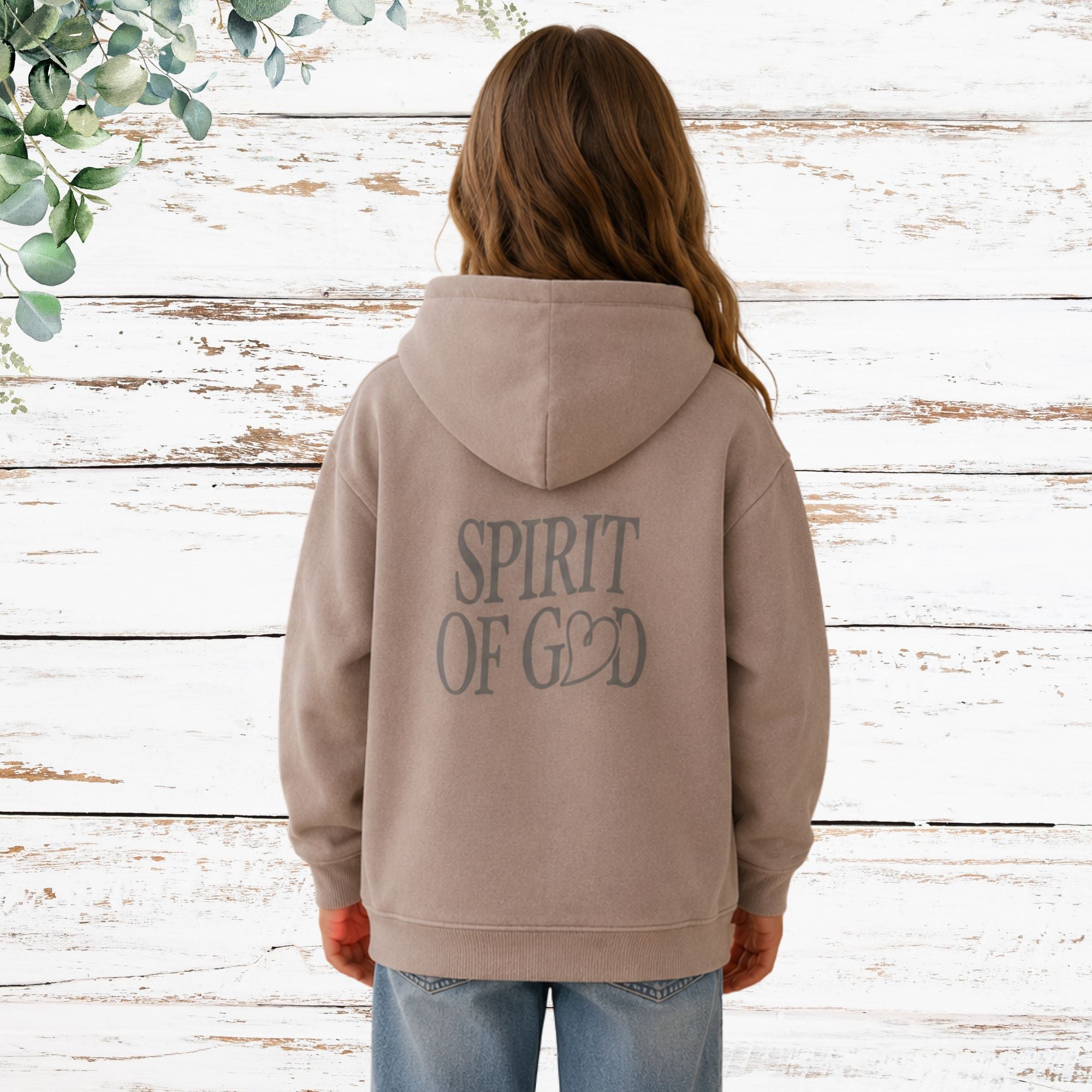 Girl wearing Spirit of God Children's Hoodie - back lifestyle photo showing Spirit of God graphic