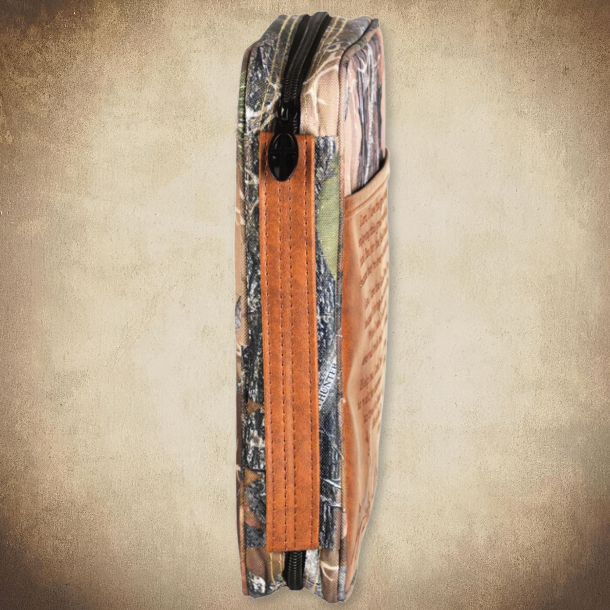 Hunters Prayer Bible Case side view showing zipper and handle