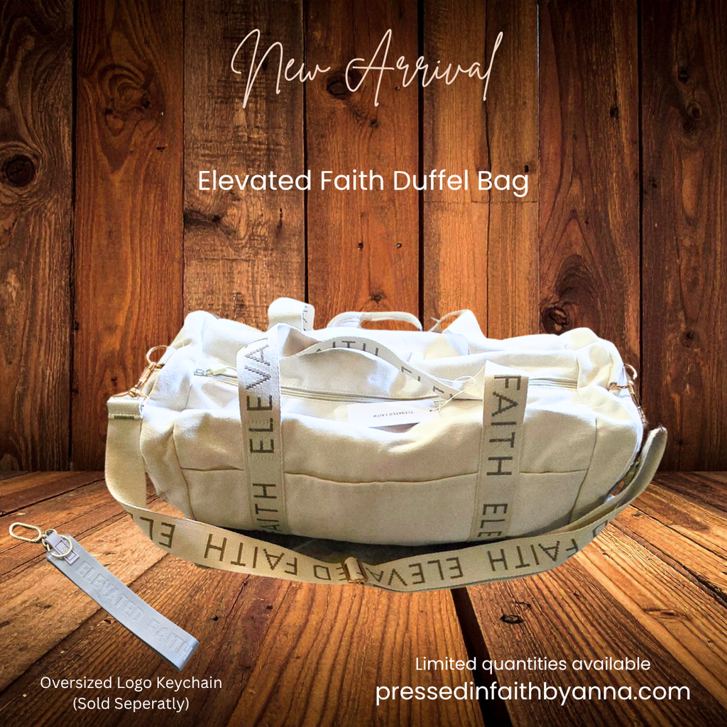 Elevated Faith Duffel Bag - cream canvas with logo strap