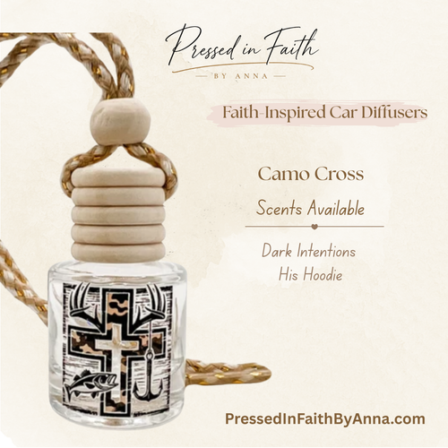 Camo Cross faith-inspired car diffuser by Pressed in Faith by Anna