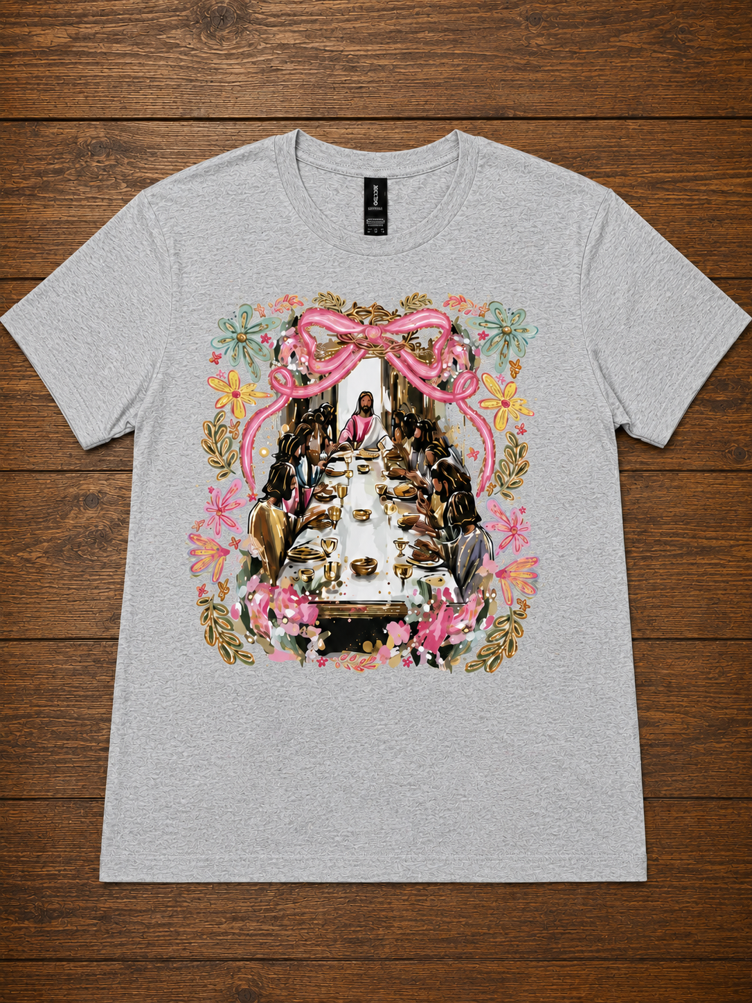 The Last Supper Floral Pink Bow T-Shirt