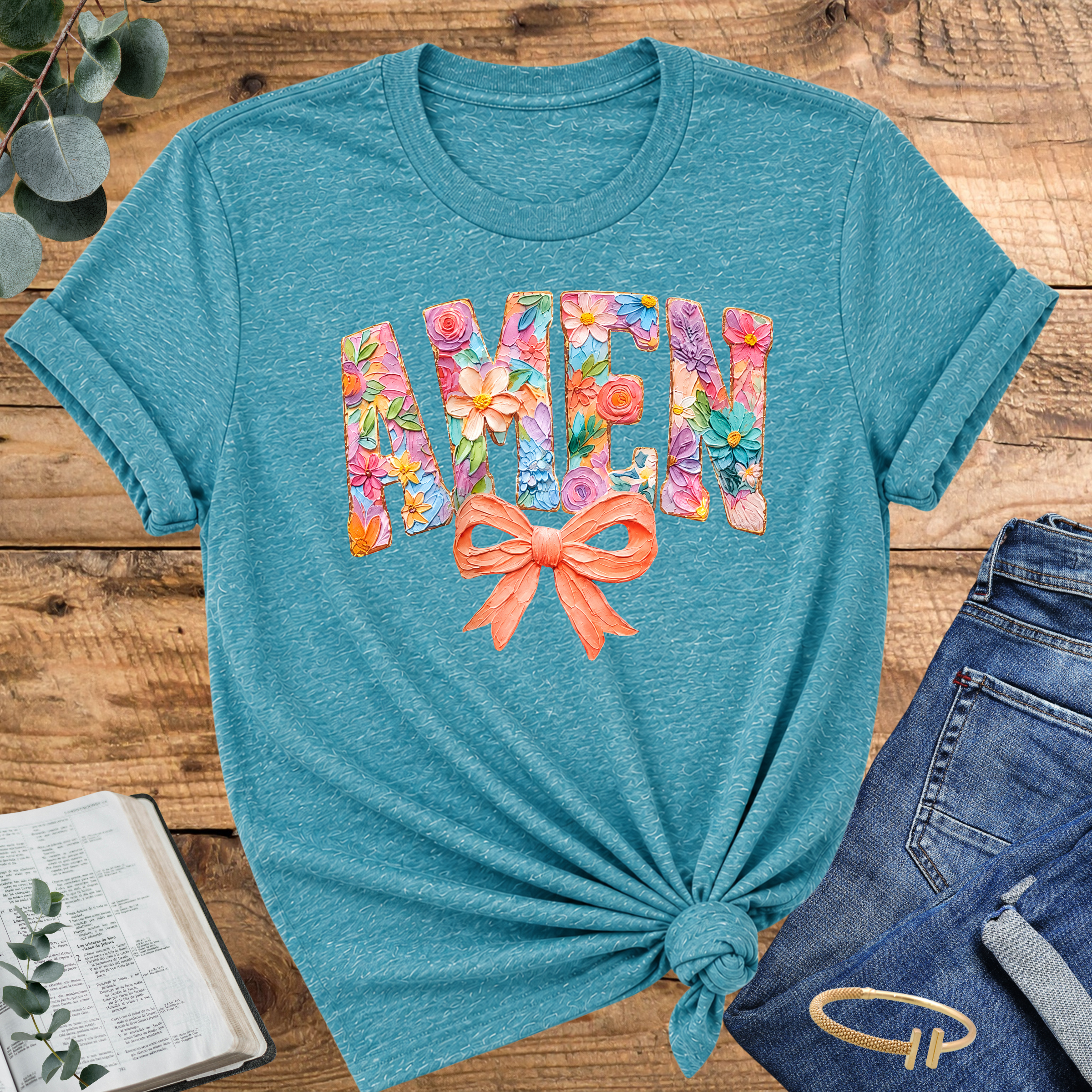 AMEN Floral Bow Tee