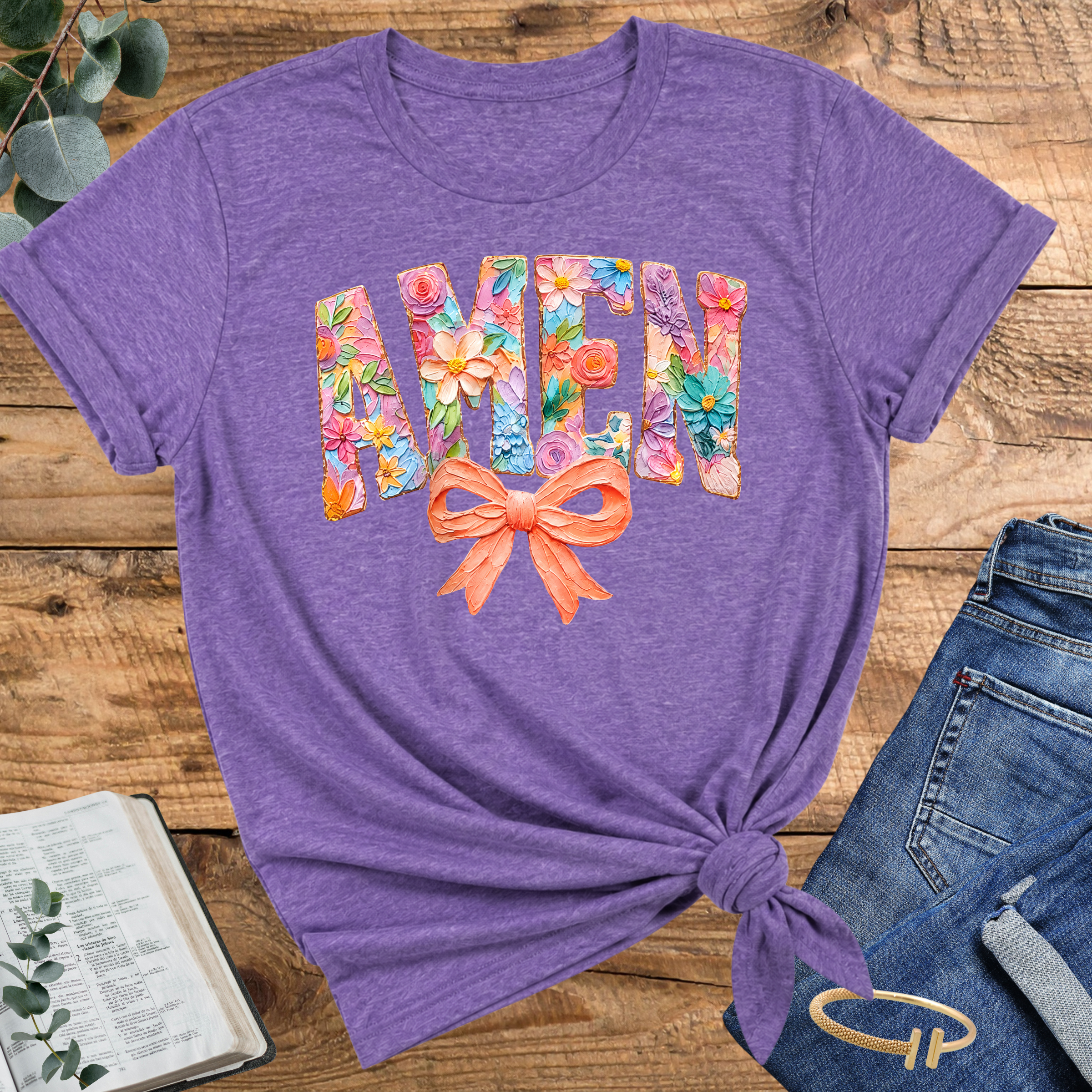 AMEN Floral Bow Tee