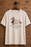 "When You Pass Through the Waters Isaiah 43:2 Christian duck t-shirt — vintage sketch design on heather oatmeal by Pressed in Faith by Anna"