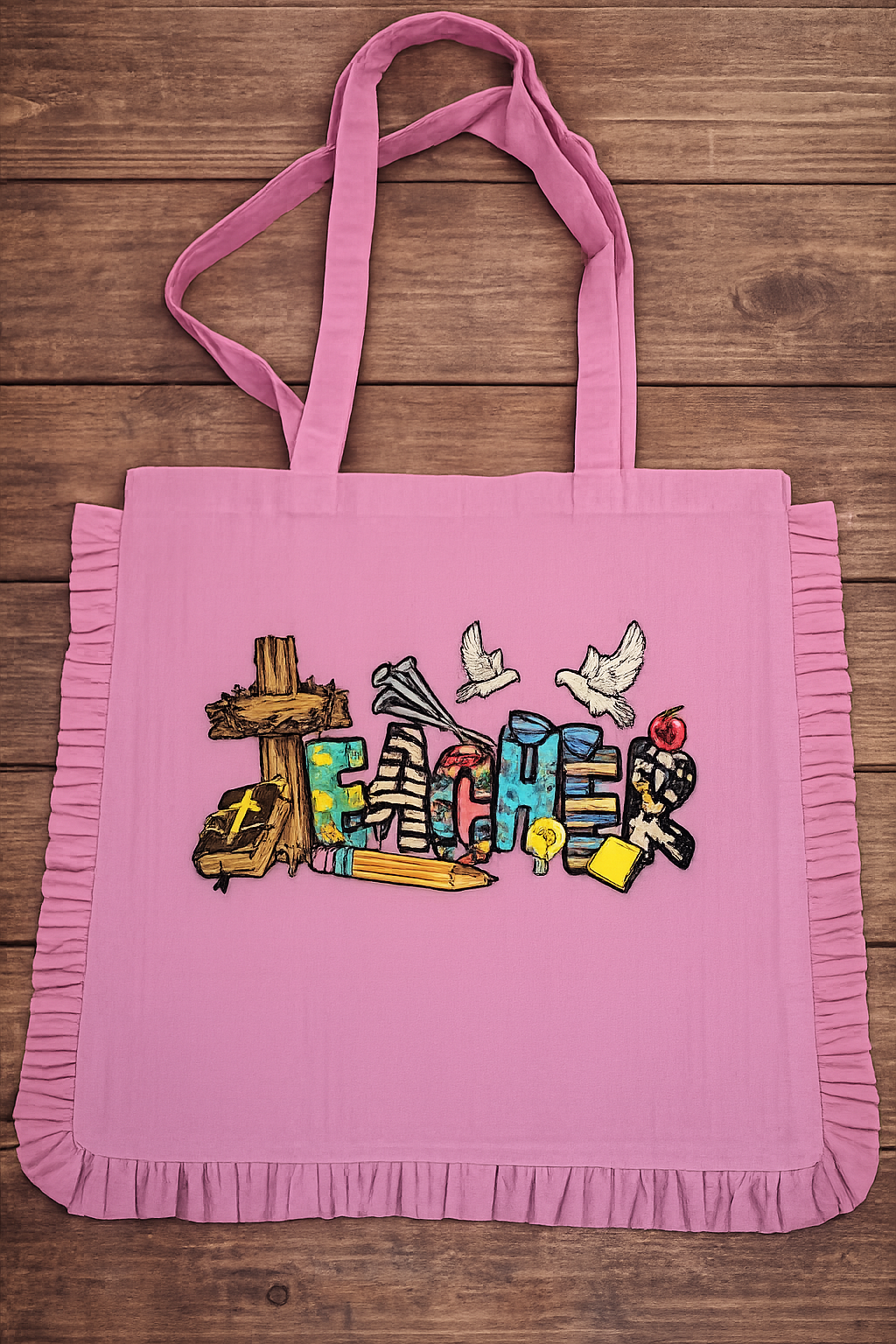 Christian Teacher Ruffle Tote Bag