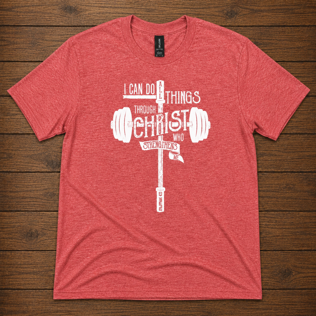 Barbell Cross I Can Do All Things Through Christ T-Shirt – Philippians 4:13