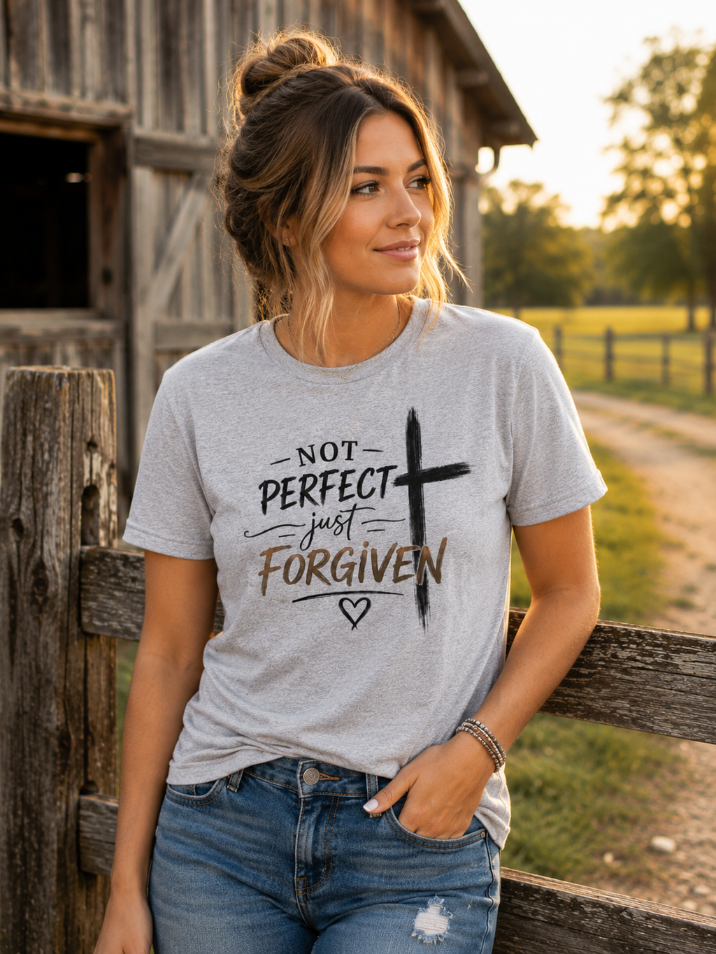 Not Perfect Just Forgiven T-Shirt – Christian Faith Cross Tee