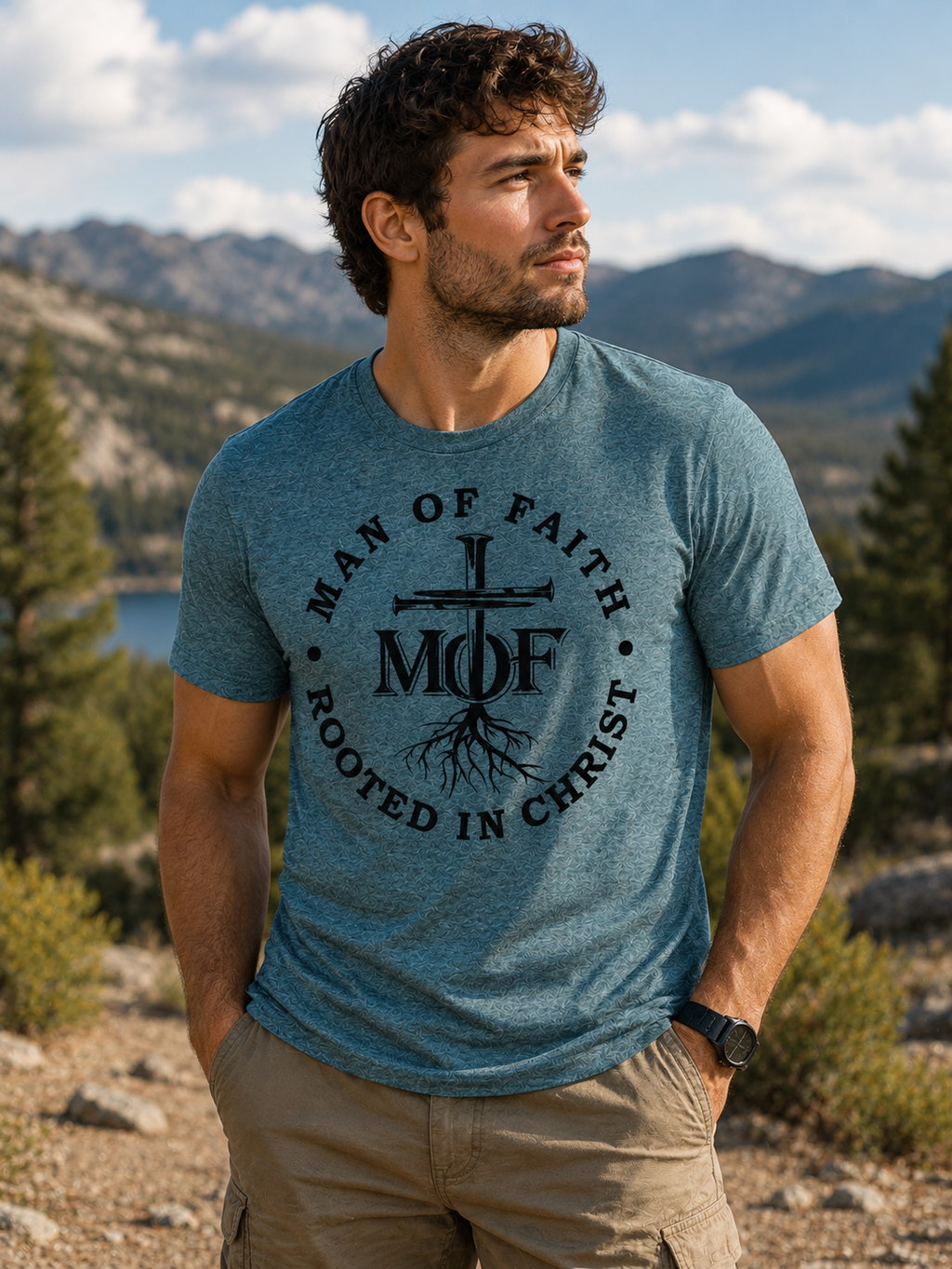 Man of Faith Rooted in Christ T-Shirt – MOF Cross Tee