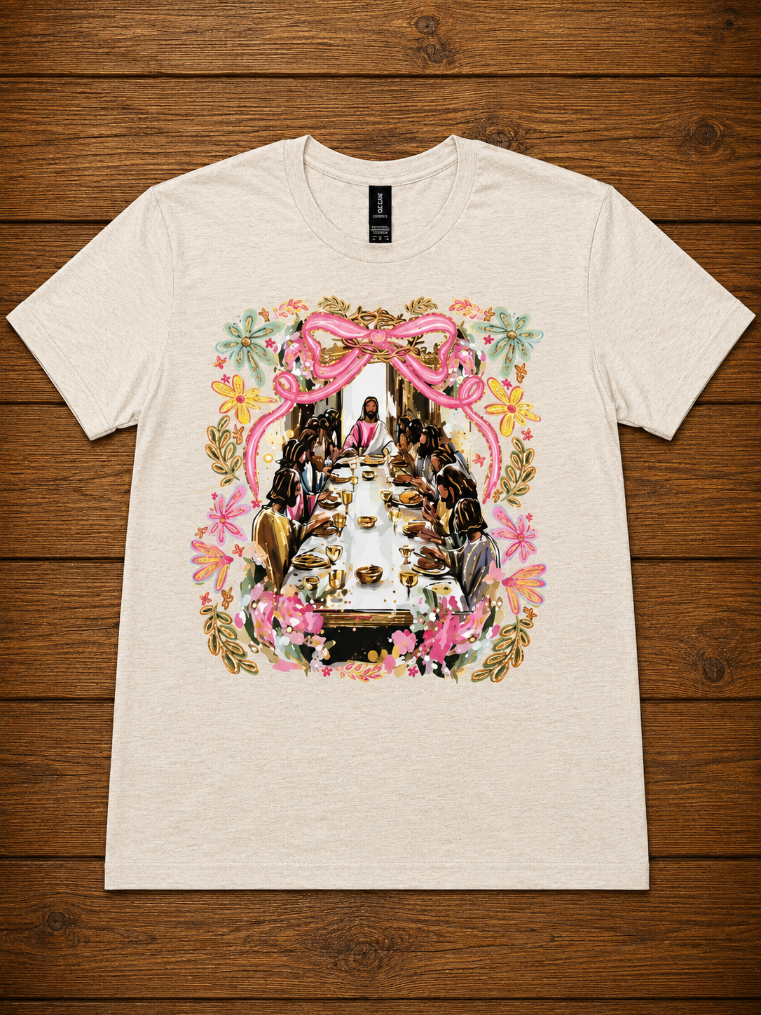 The Last Supper Floral Pink Bow T-Shirt