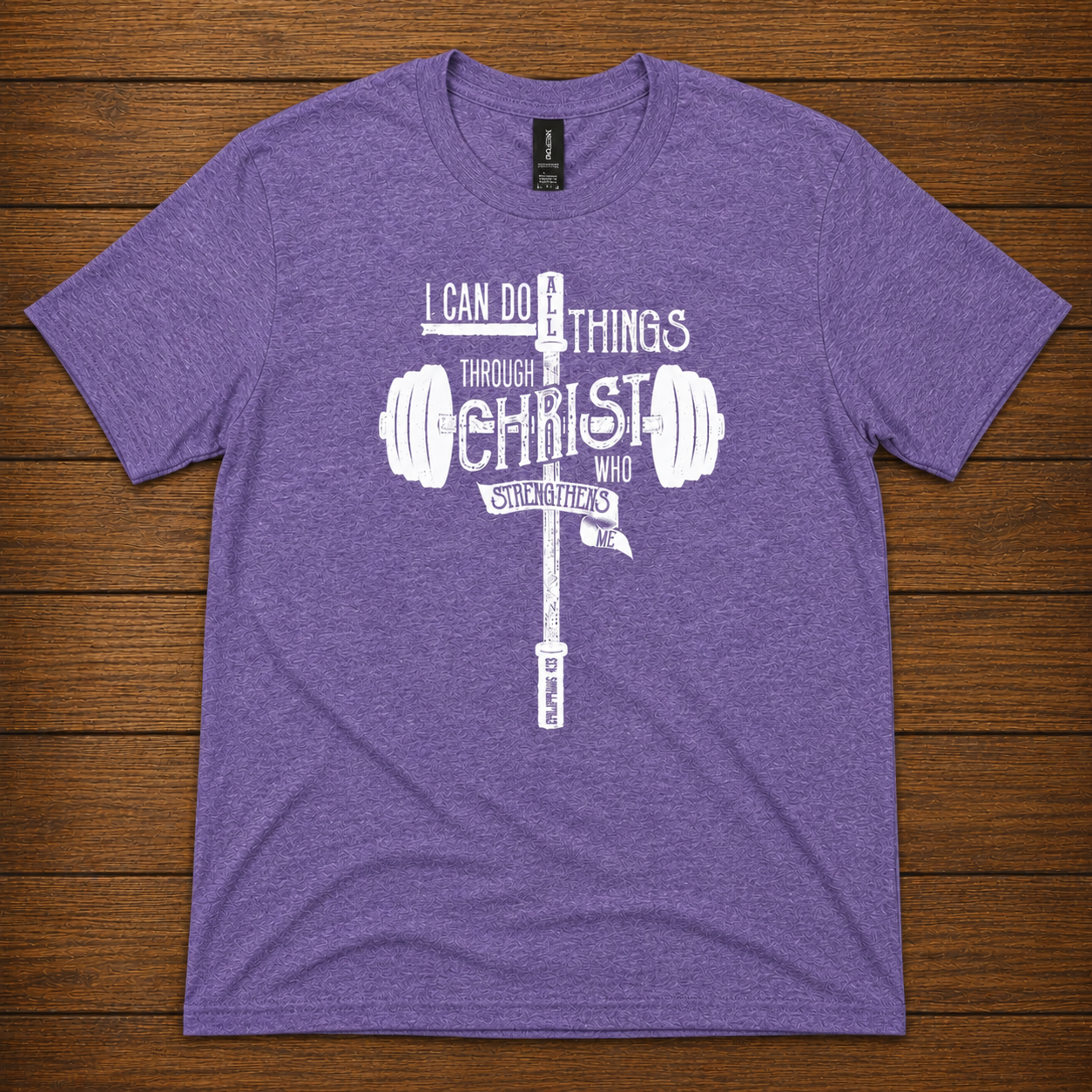 Barbell Cross I Can Do All Things Through Christ T-Shirt – Philippians 4:13