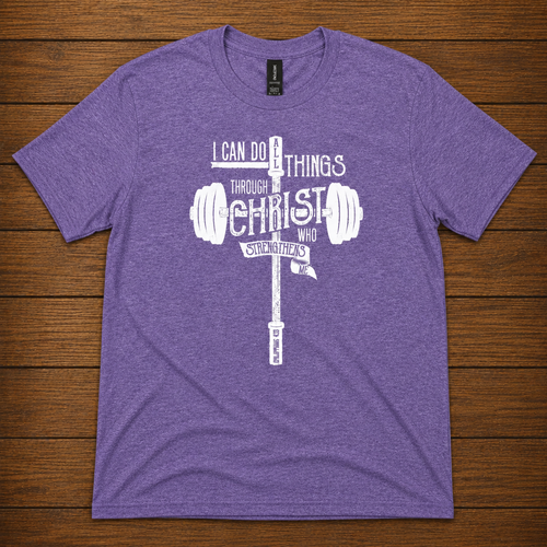 Barbell Cross I Can Do All Things Through Christ T-Shirt – Philippians 4:13