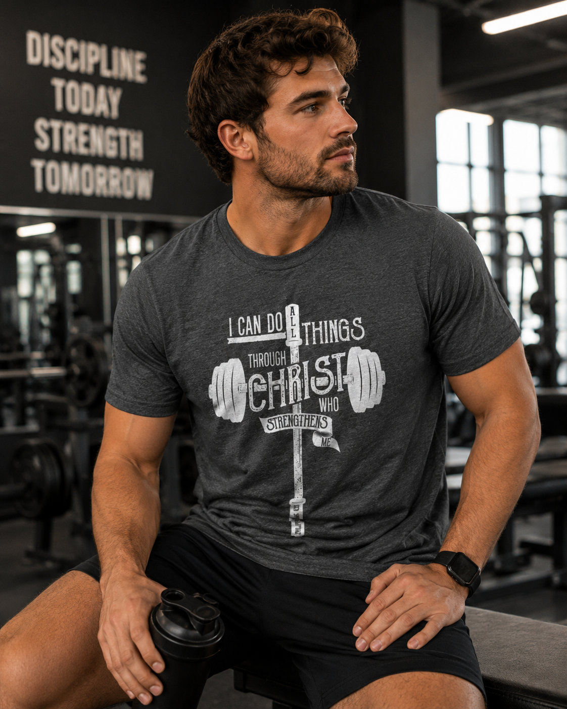 Barbell Cross I Can Do All Things Through Christ T-Shirt – Philippians 4:13