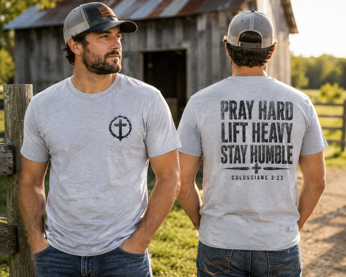 Pray Hard Lift Heavy Stay Humble T-Shirt – Colossians 3:23