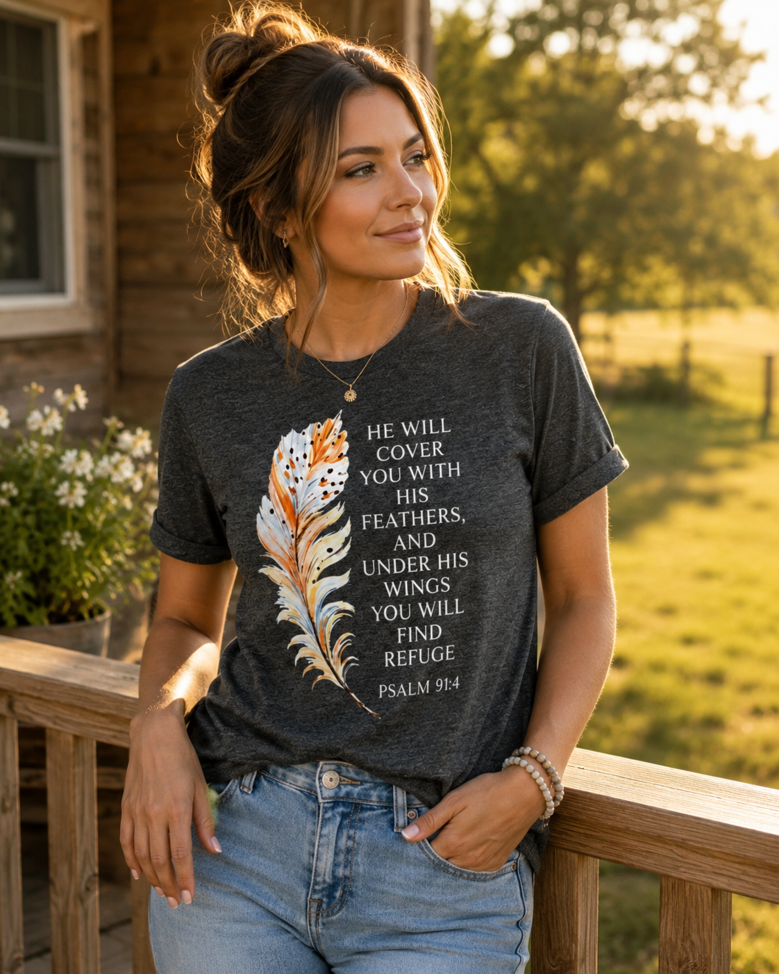 He Will Cover You With His Feathers T-Shirt – Psalm 91:4
