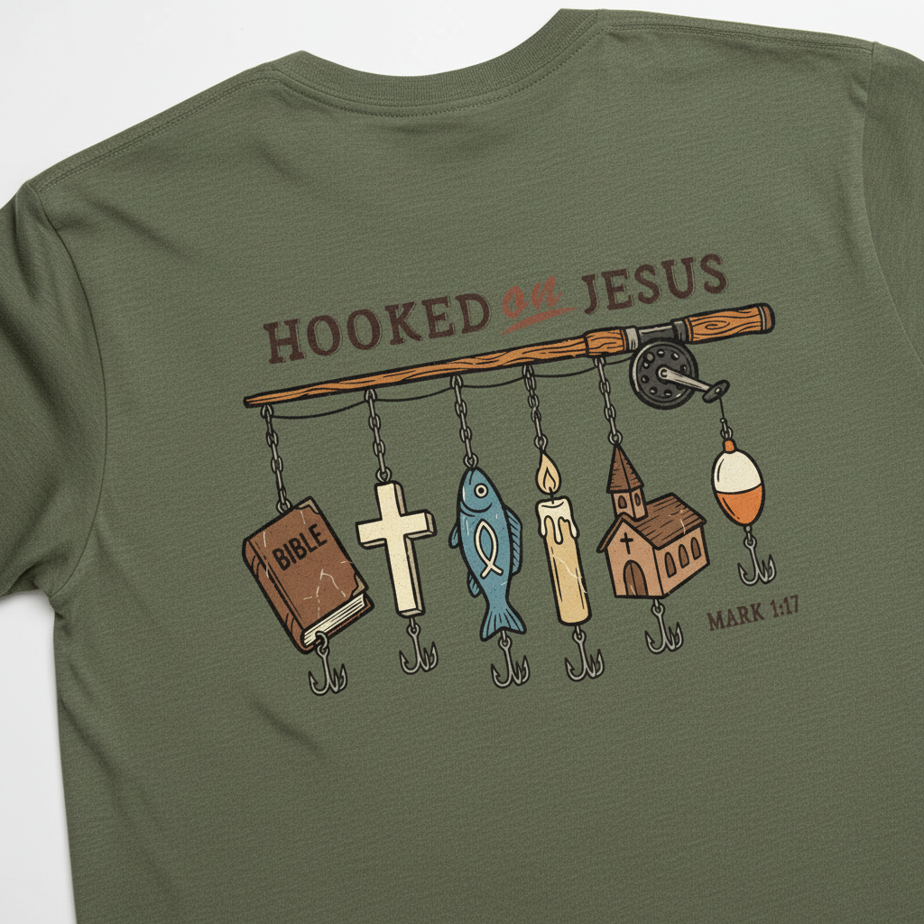 Hooked on Jesus Mark 1:17 T-Shirt