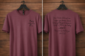 "Love Like Jesus John 15:12 front and back Christian t-shirt in Heather Maroon — Love Like Jesus heart front and Dear Person Behind Me prayer back by Pressed in Faith by Anna"