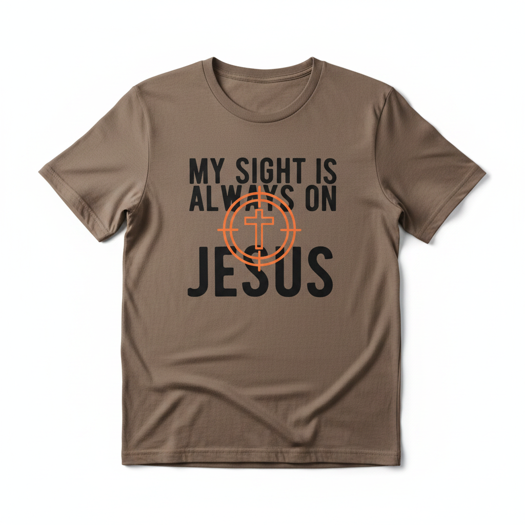 Cocoa Mist t-shirt with text 'My sight is always on Jesus'