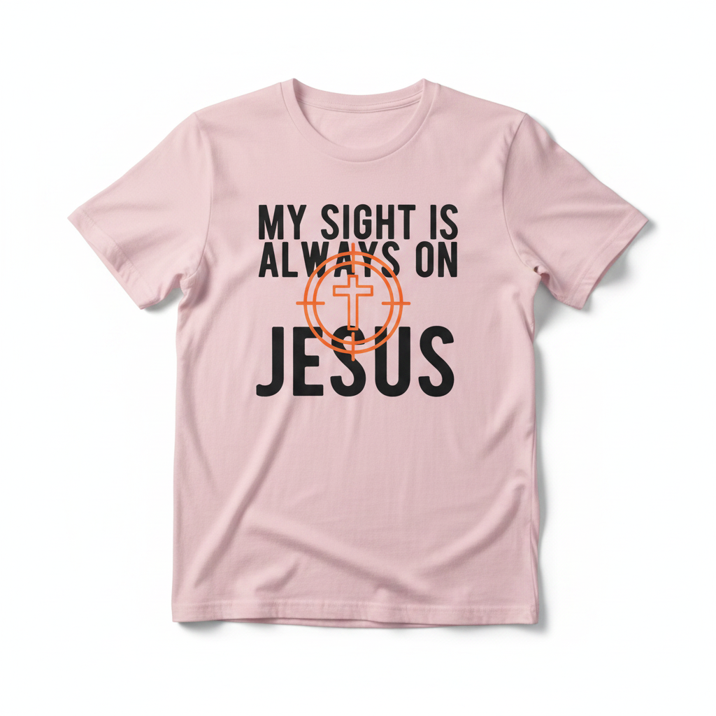 Light Pink t-shirt with text 'My sight is always on Jesus' 